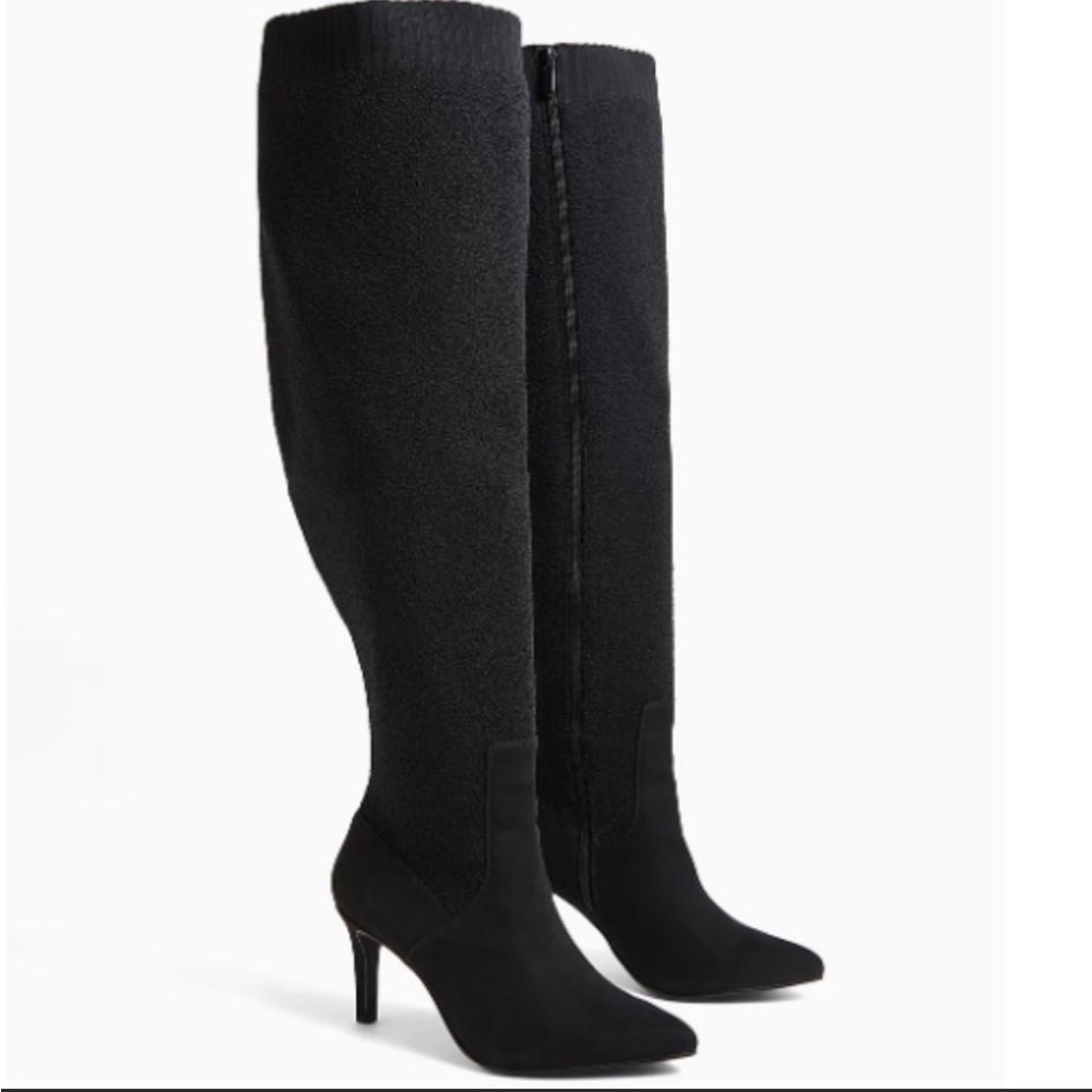 Torrid Black Faux Suede & Knit Stretch Over the Knee Stiletto Boots 10W